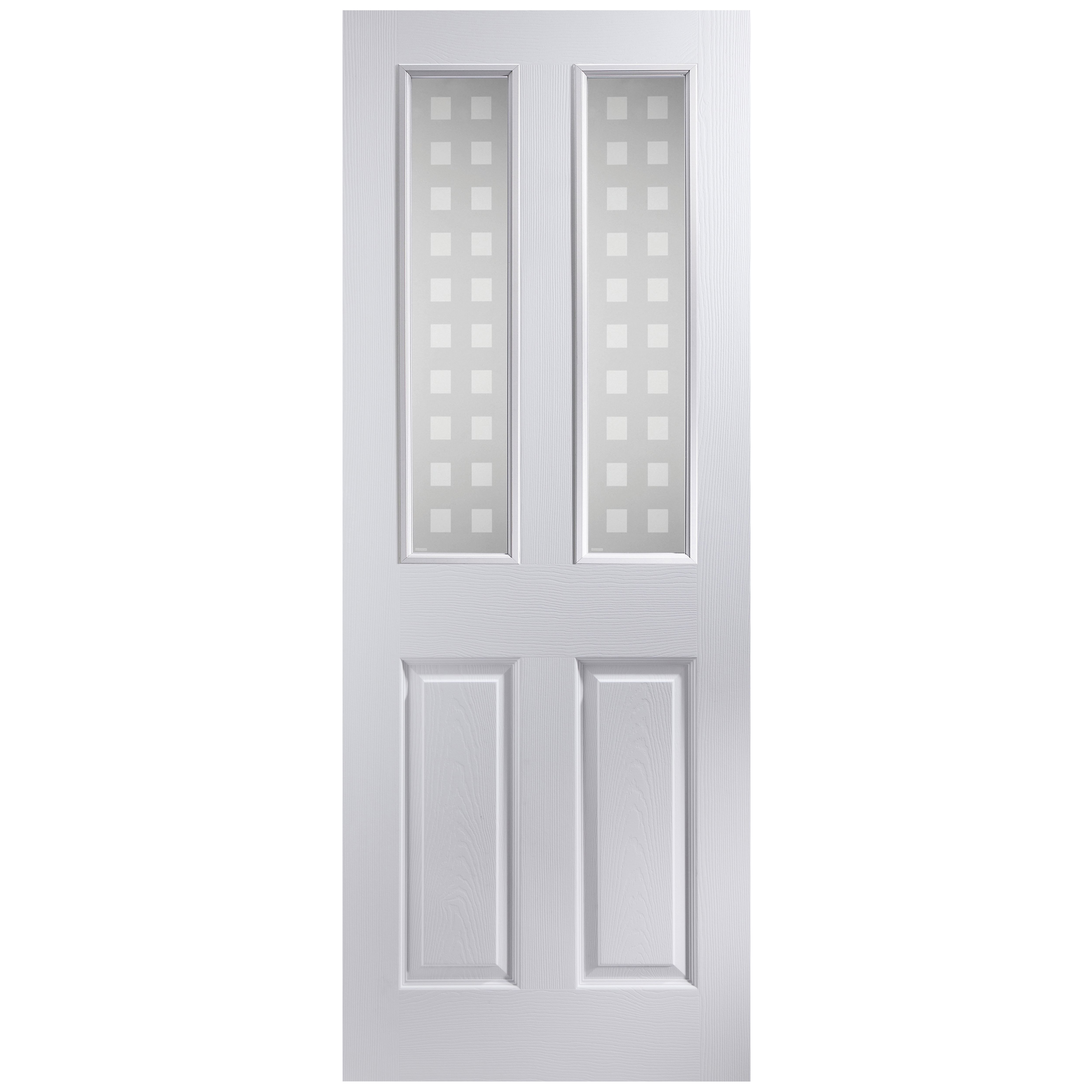 B&Q 4 Panel Frosted Glazed White Woodgrain Effect Internal Door, (H ...