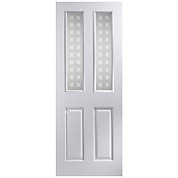 B&Q 4 panel Frosted Glazed White Woodgrain effect Internal Door, (H)1981mm (W)686mm (T)35mm