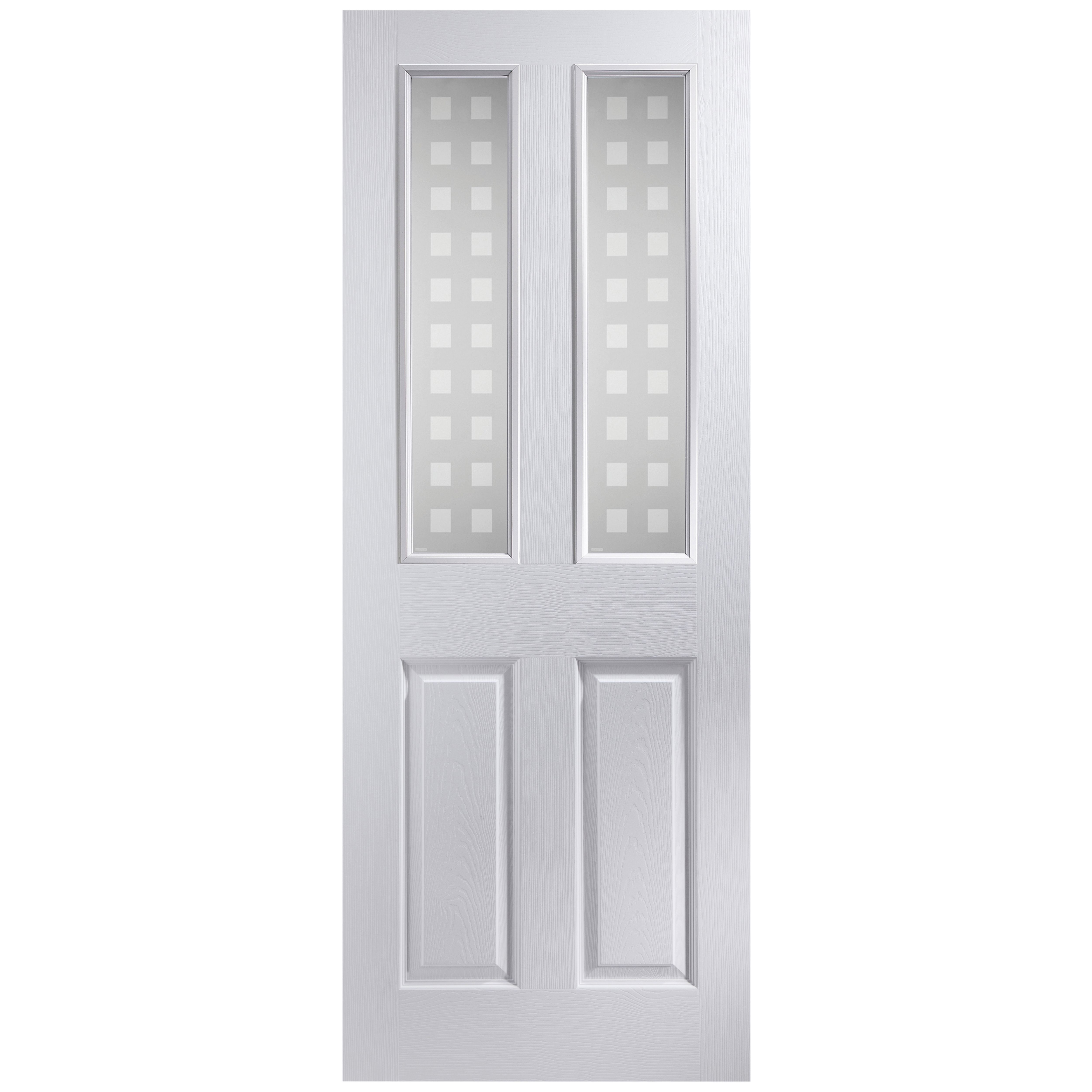 B&Q 4 panel Frosted Glazed White Woodgrain effect Internal Door, (H