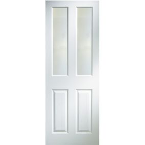 B&Q 4 panel Frosted Glazed White Woodgrain effect Internal Door, (H)1981mm (W)762mm (T)35mm