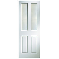 B&Q 4 panel Frosted Glazed White Woodgrain effect Internal Door, (H)1981mm (W)838mm (T)35mm