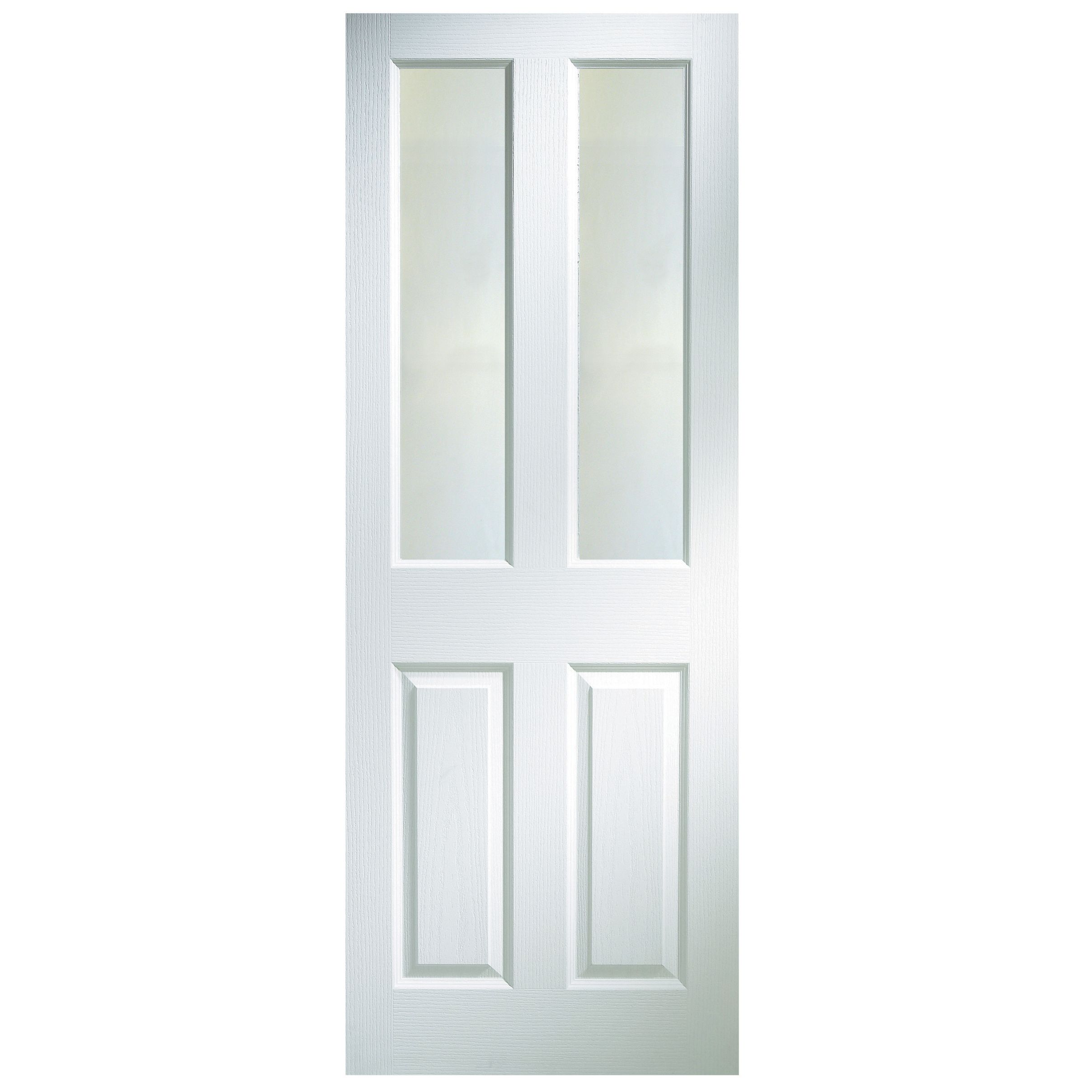 B&Q 4 panel Frosted Glazed White Woodgrain effect Internal Door, (H ...