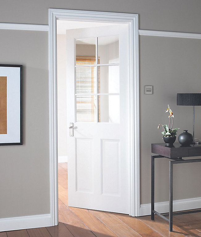 B&Q 6 panel Glazed White Internal Door, (H)1981mm (W)762mm (T)35mm | DIY at  B&Q