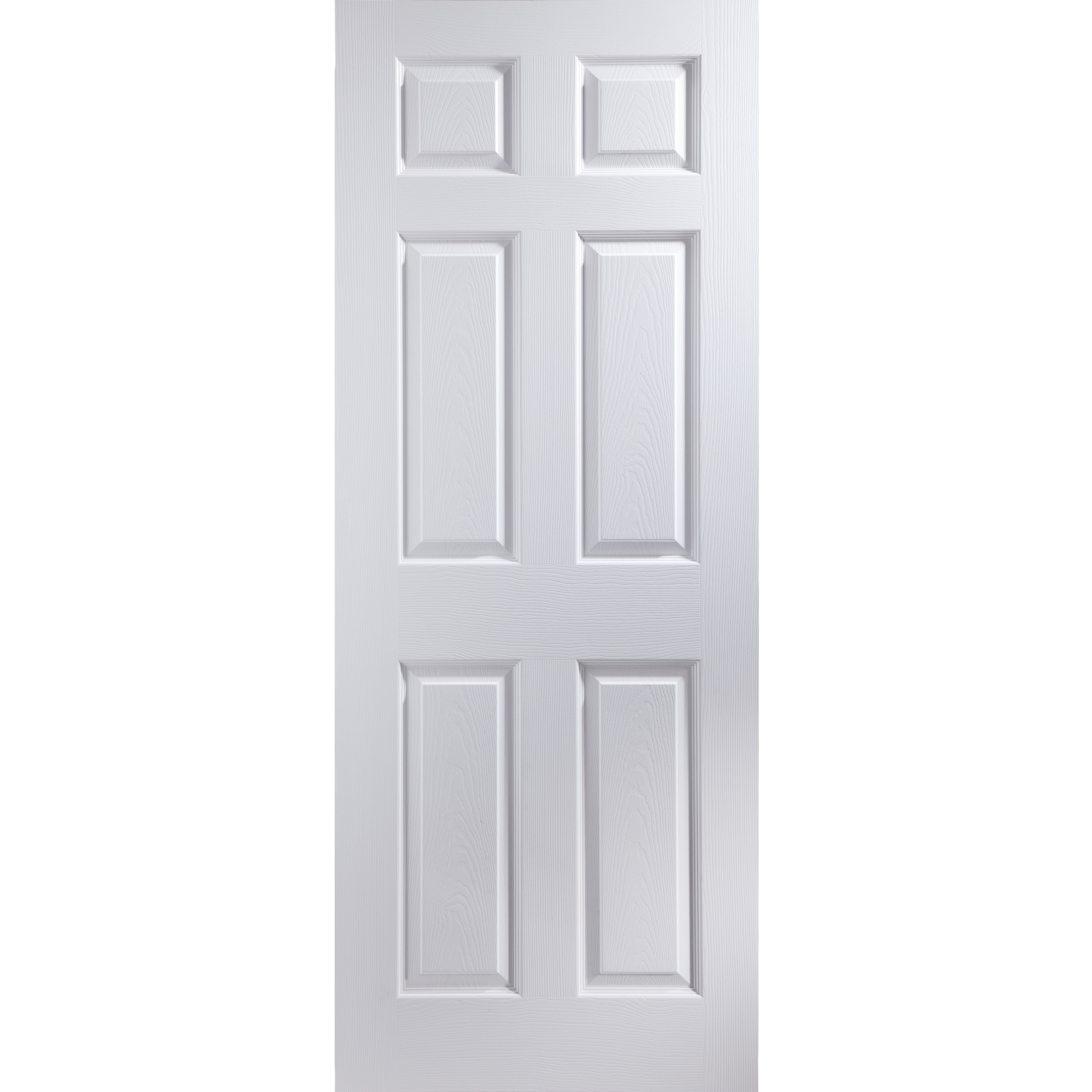 B&Q 6 Panel White Woodgrain Effect Internal Door, (H)2040mm (W)726mm (T ...