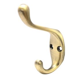 B&Q Antique brass effect Zinc alloy Double Hook (Holds)7.5kg