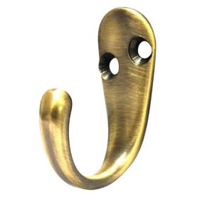 B&Q Antique brass effect Zinc alloy Single Hook (H)18mm (W)37mm (Max)5kg
