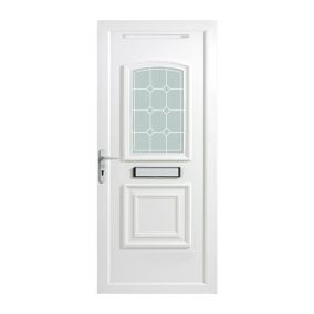 B&Q Ashgrove 2 panel Diamond bevel Frosted Glazed White RH External Front Door set, (H)2055mm (W)920mm