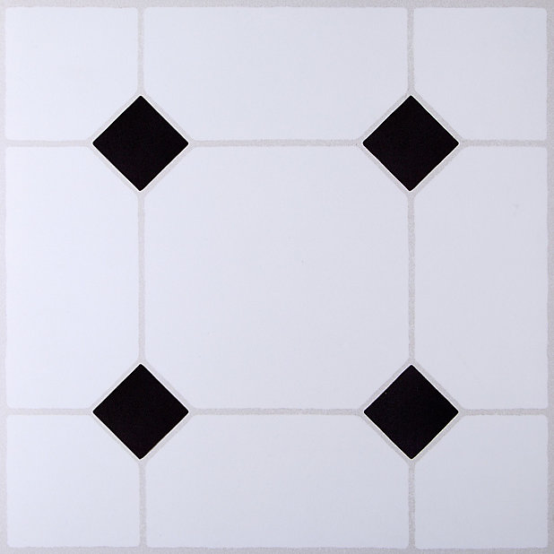 B Q Black White Tile Effect Self Adhesive Vinyl 1 02m² Pack Diy At - Stick On Wall Tiles B Q