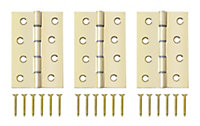 B&Q Brass effect Metal Butt Door hinge N428 (L)100mm, Pack of 3