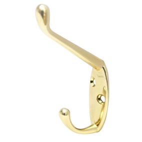 B&Q Brass effect Metal Double Hook (Holds)5kg, Pack of 2