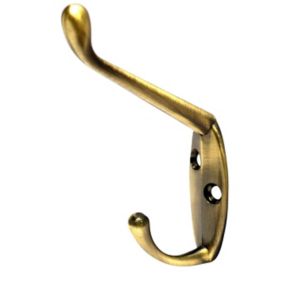 B&Q Brass effect Zinc alloy Double Hook (Holds)5kg, Pack of 2