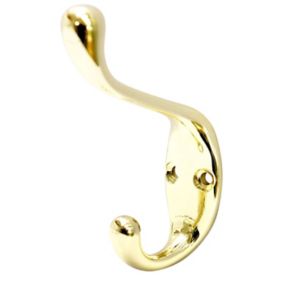 B&Q Brass effect Zinc alloy Double Hook (Holds)8.5kg