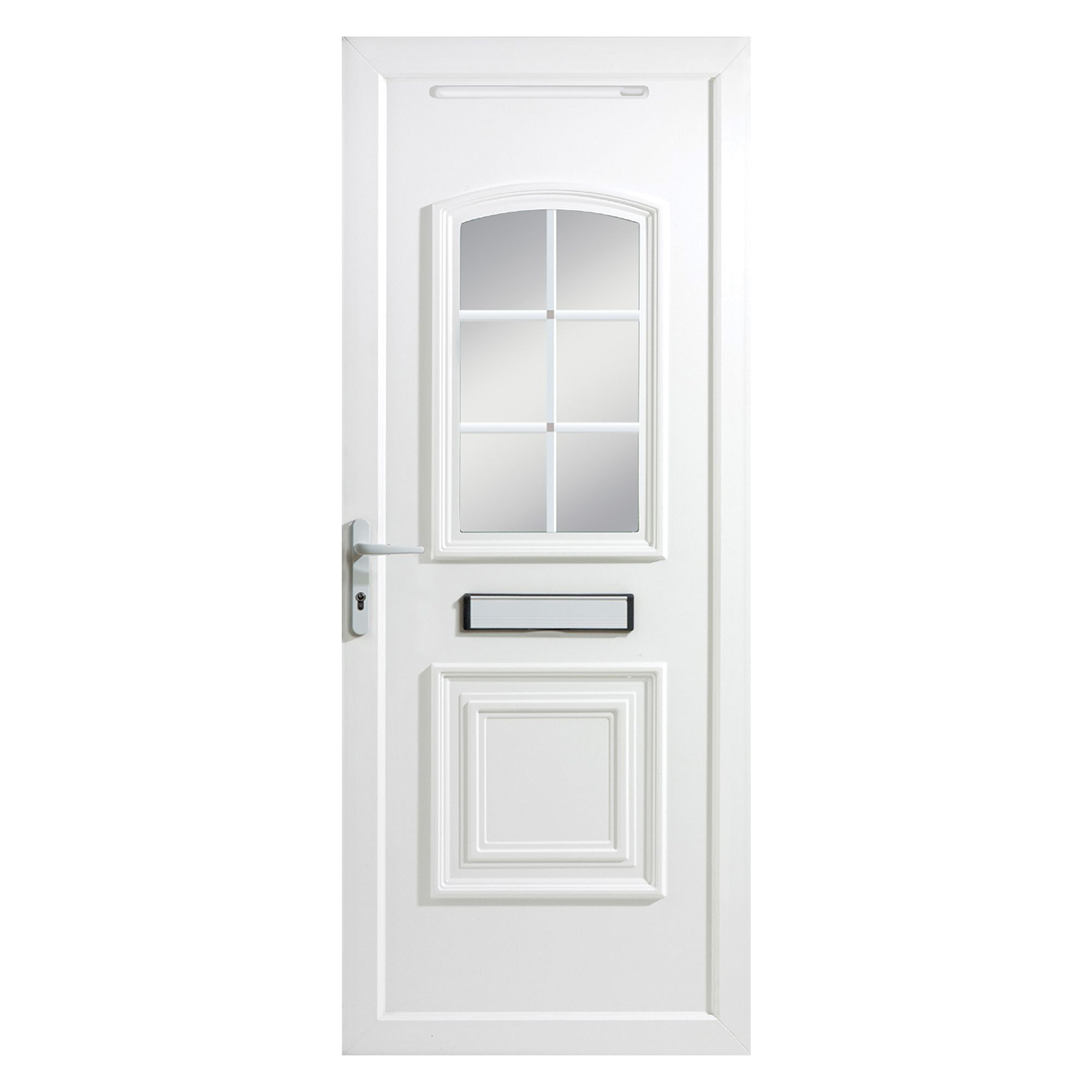 B&Q 2 panel Glazed White uPVC RH External Front Door set, (H