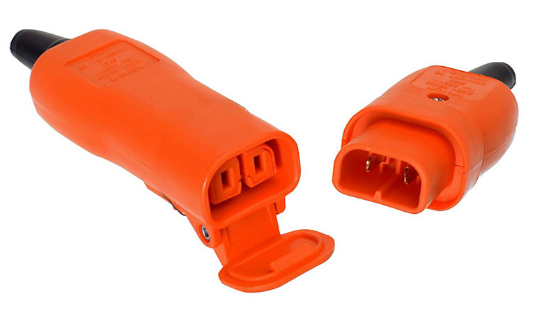 2 Pin In-Line High Impact Rubber Cable Connector 10A ORANGE Extends Mains TOOLS 
