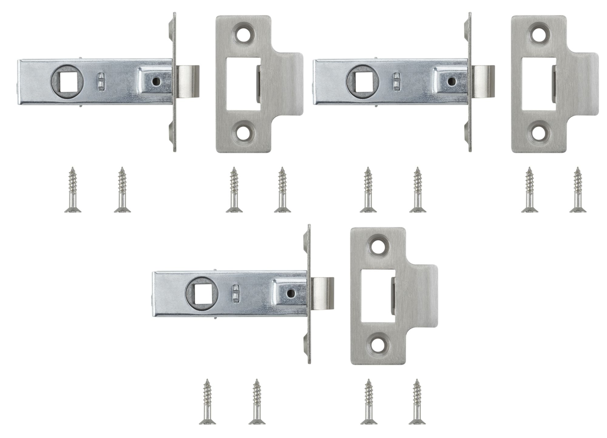 B&Q Satin Nickel effect Metal Tubular Mortice latch (L)64mm, Pack of 3