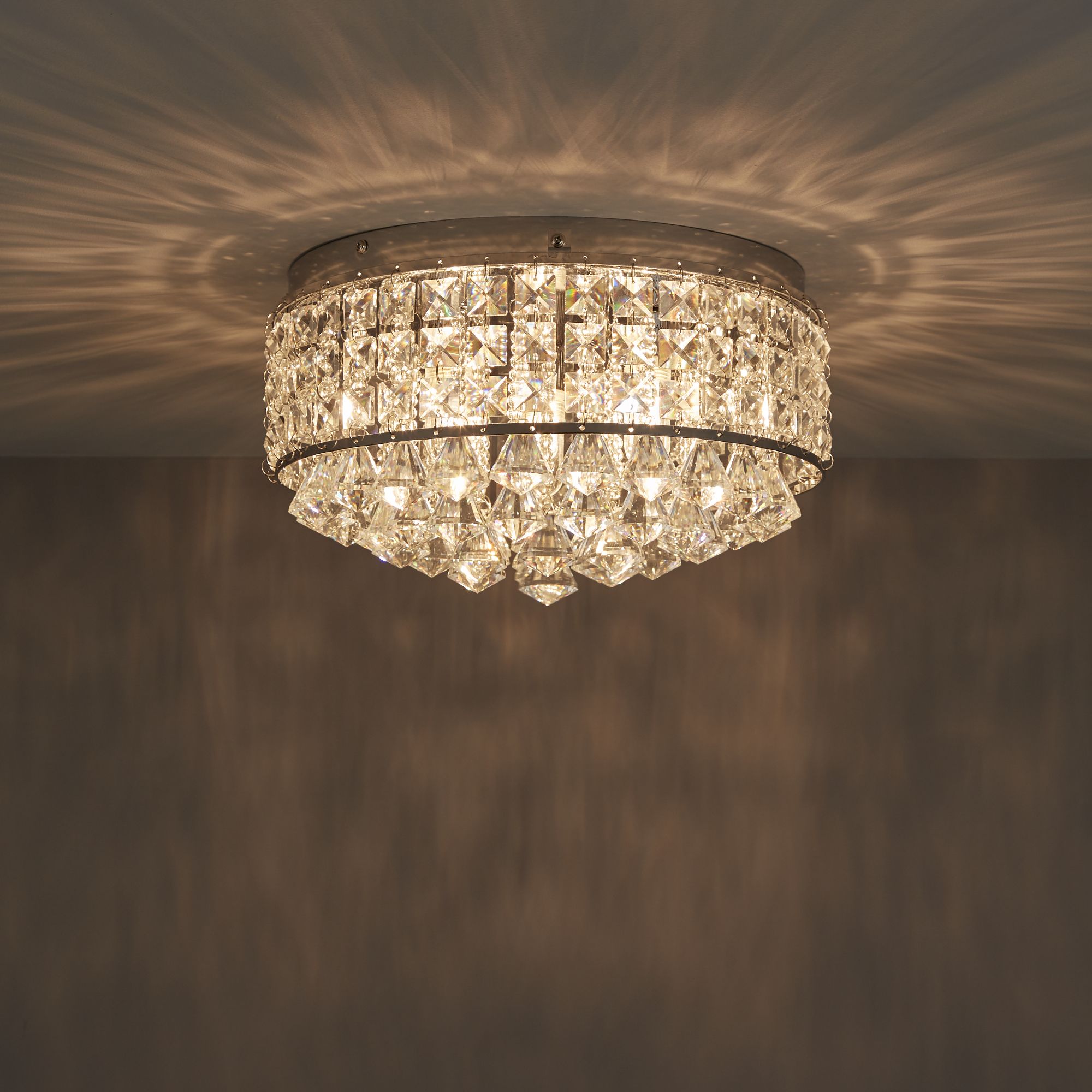 B&Q Ultim Flush Brushed Chrome effect 3 Lamp Bathroom Ceiling light