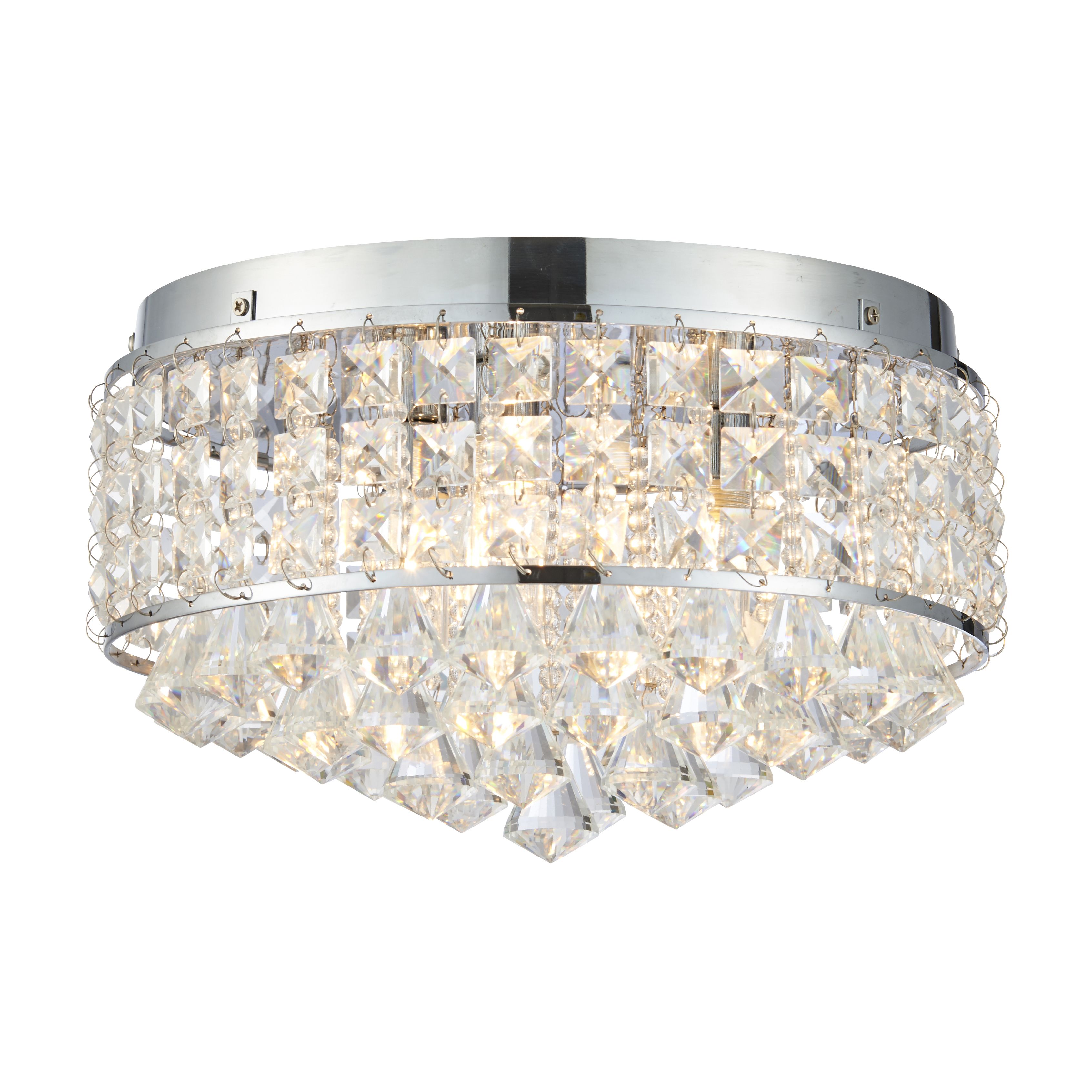 B&Q Ultim Flush Brushed Glass & metal Clear Chrome effect 3 Lamp ...