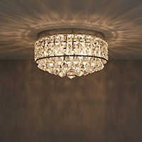 B&Q Ultim Flush Brushed Glass & metal Clear Chrome effect 3 Lamp Bathroom Ceiling light