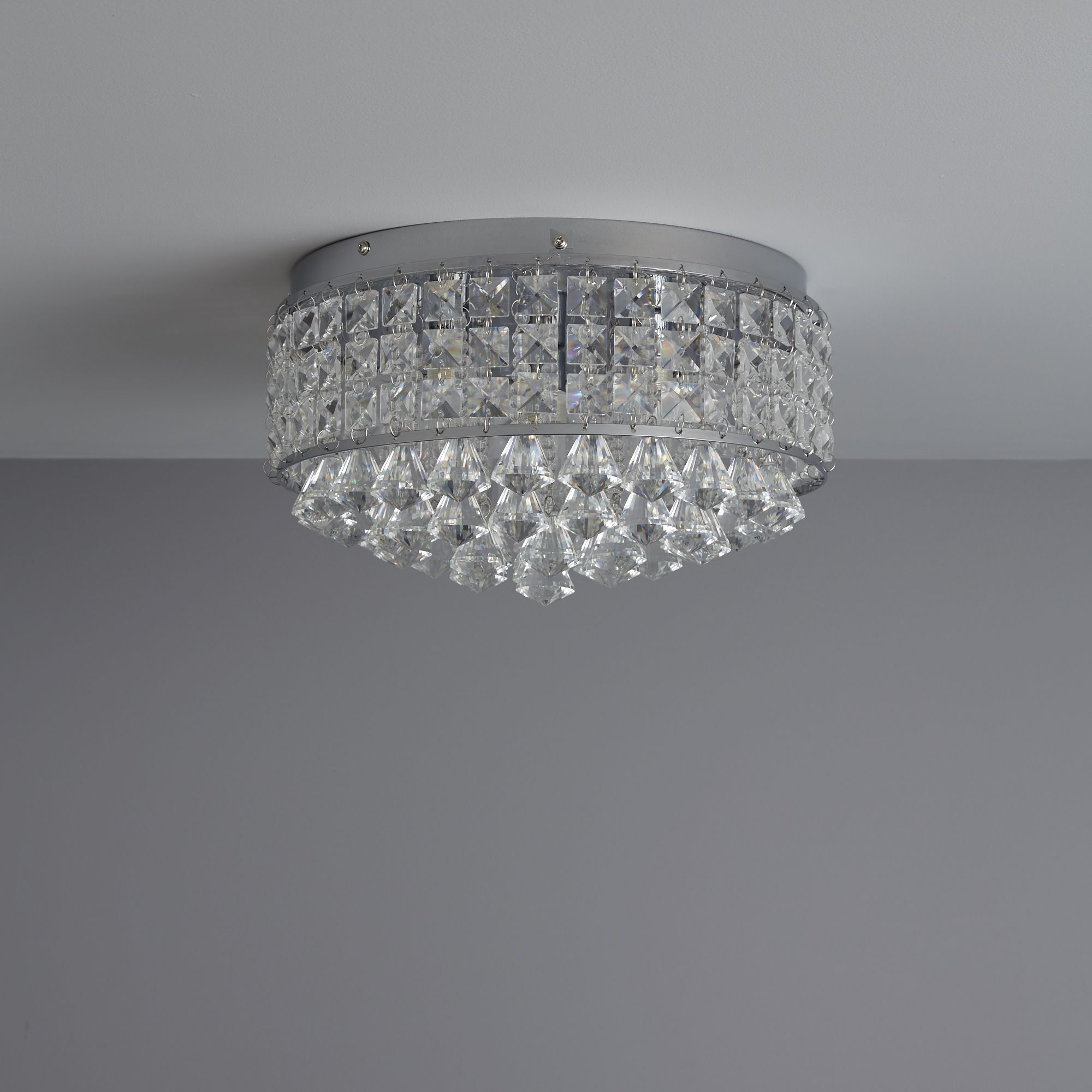 B&Q Ultim Flush Brushed Glass & metal Clear Chrome effect 3 Lamp ...