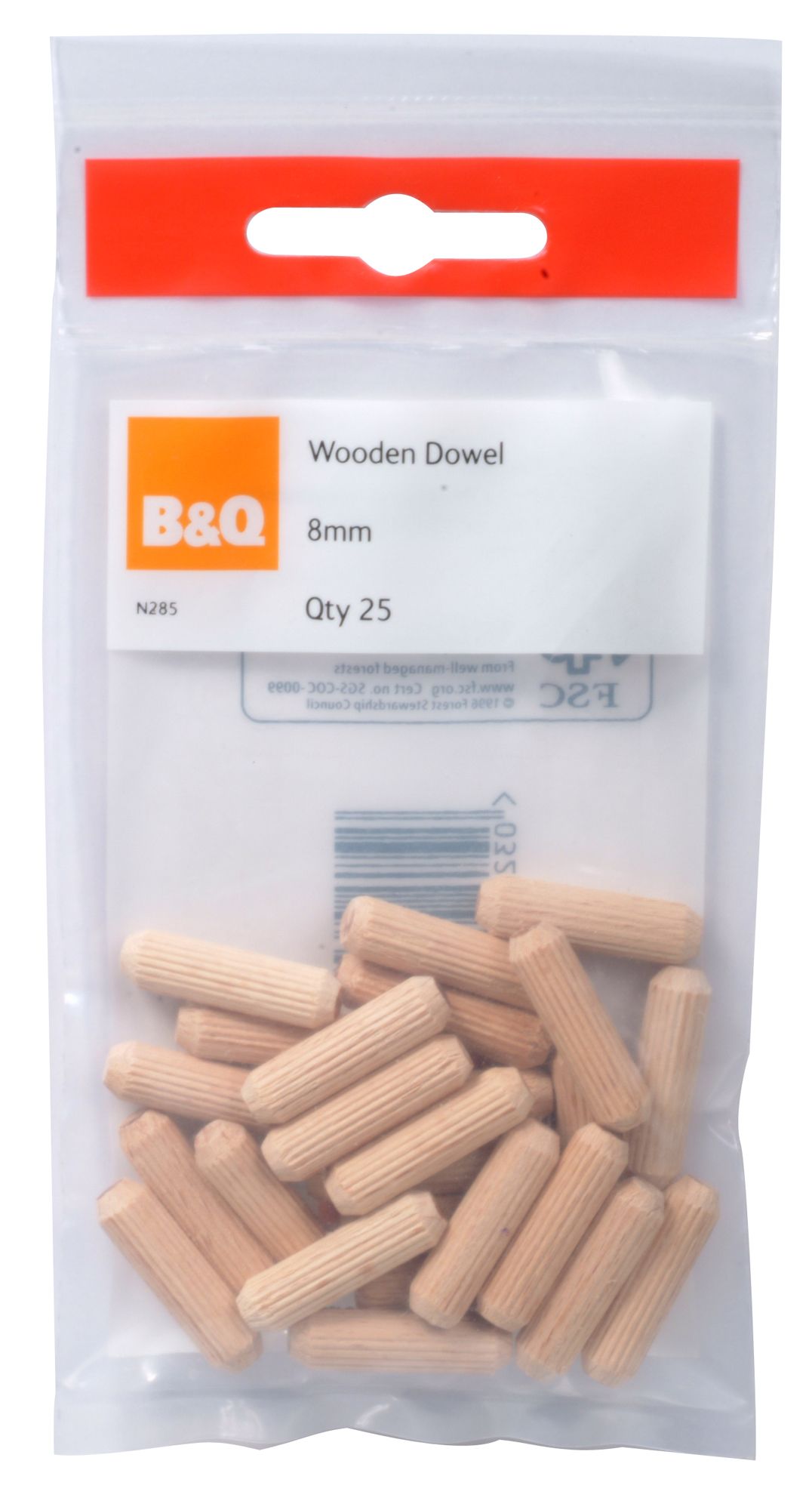 B&Q Wood Dowel (L)30mm (Dia)8mm, Pack of 25