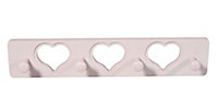 Baby Pink Heart 4 Hook rail, (L)400mm (H)12mm