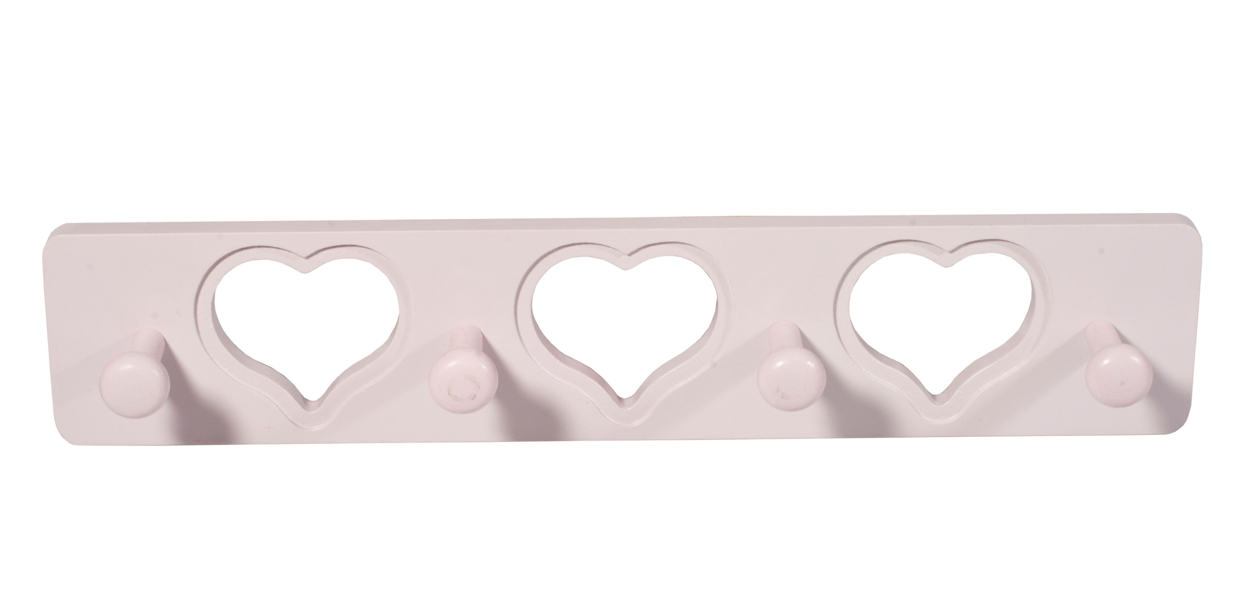 Baby Pink Heart 4 Hook rail, (L)400mm (H)12mm