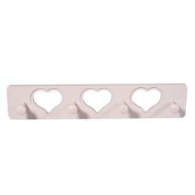 Baby Pink Heart 4 Hook rail, (L)400mm (H)12mm