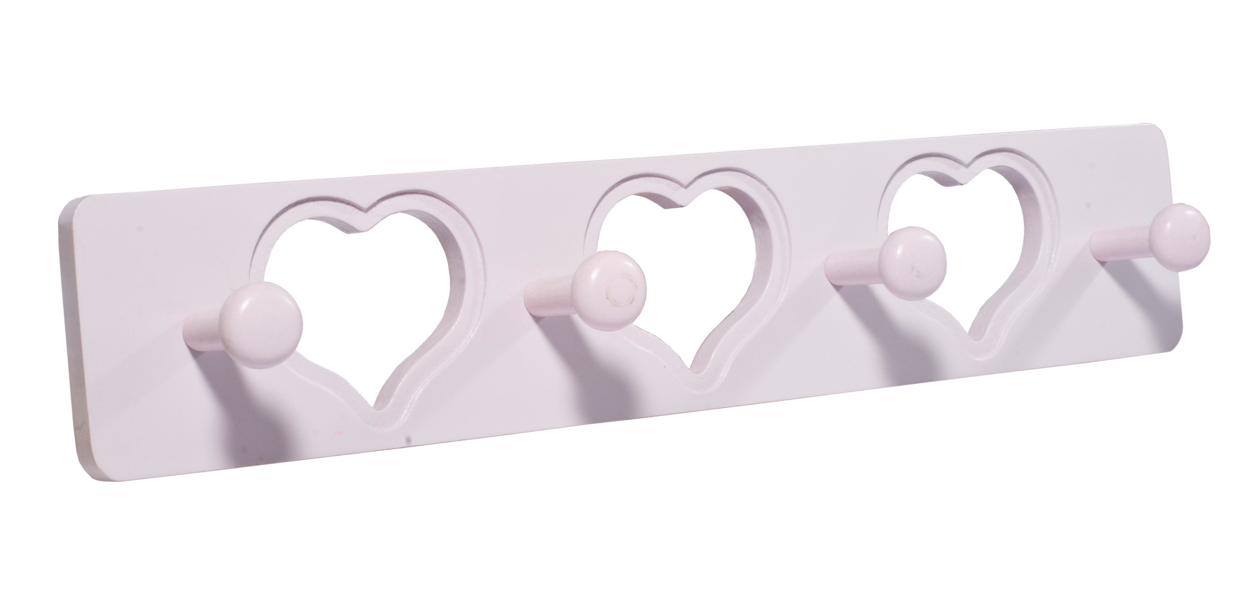 Baby Pink Heart 4 Hook rail, (L)400mm (H)12mm