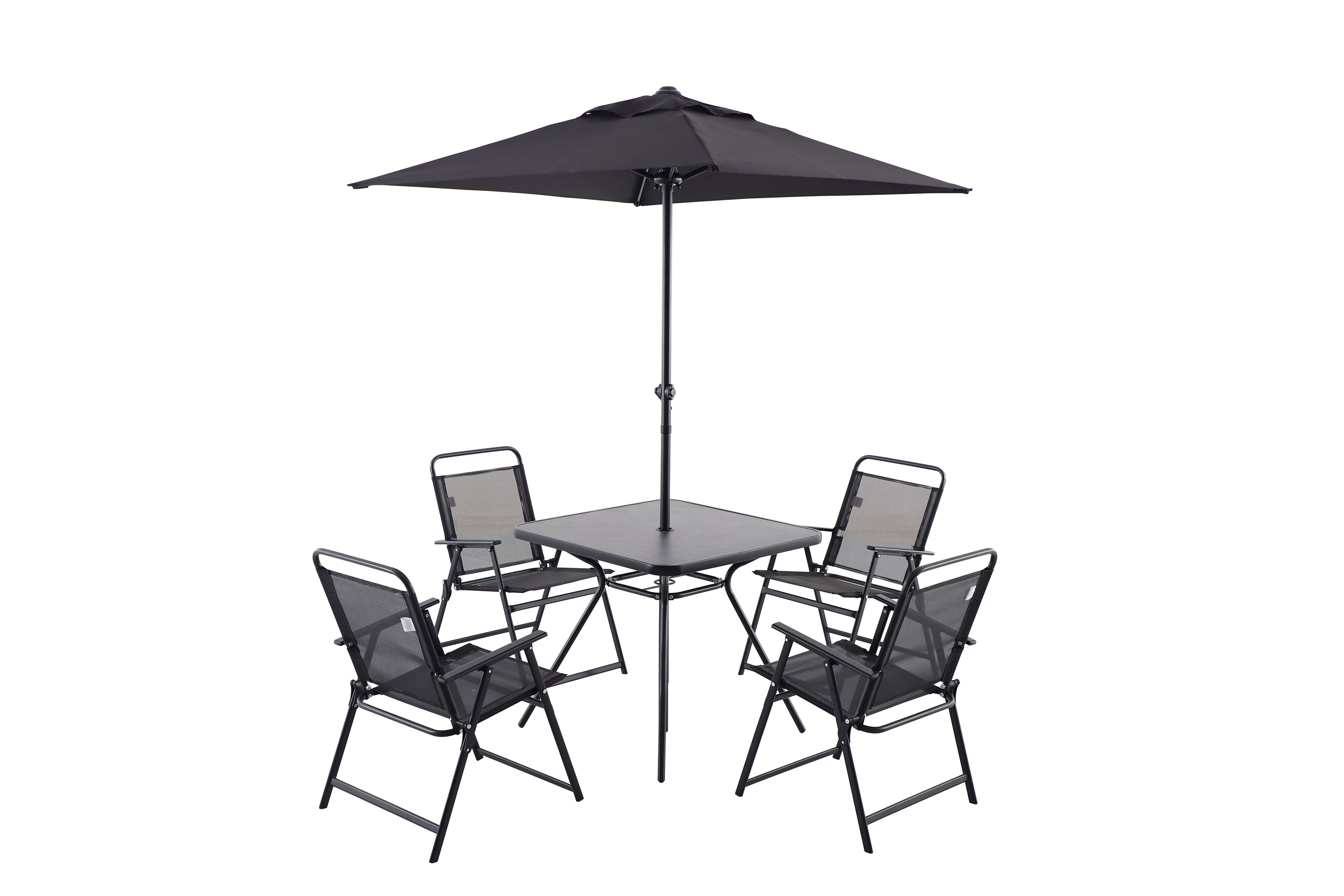 Bahama Black Metal 4 seater Dining set with Black Parasol