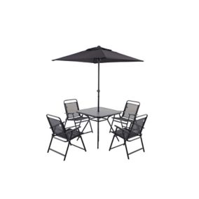 Bahama Black Metal 4 seater Dining set with Black Parasol