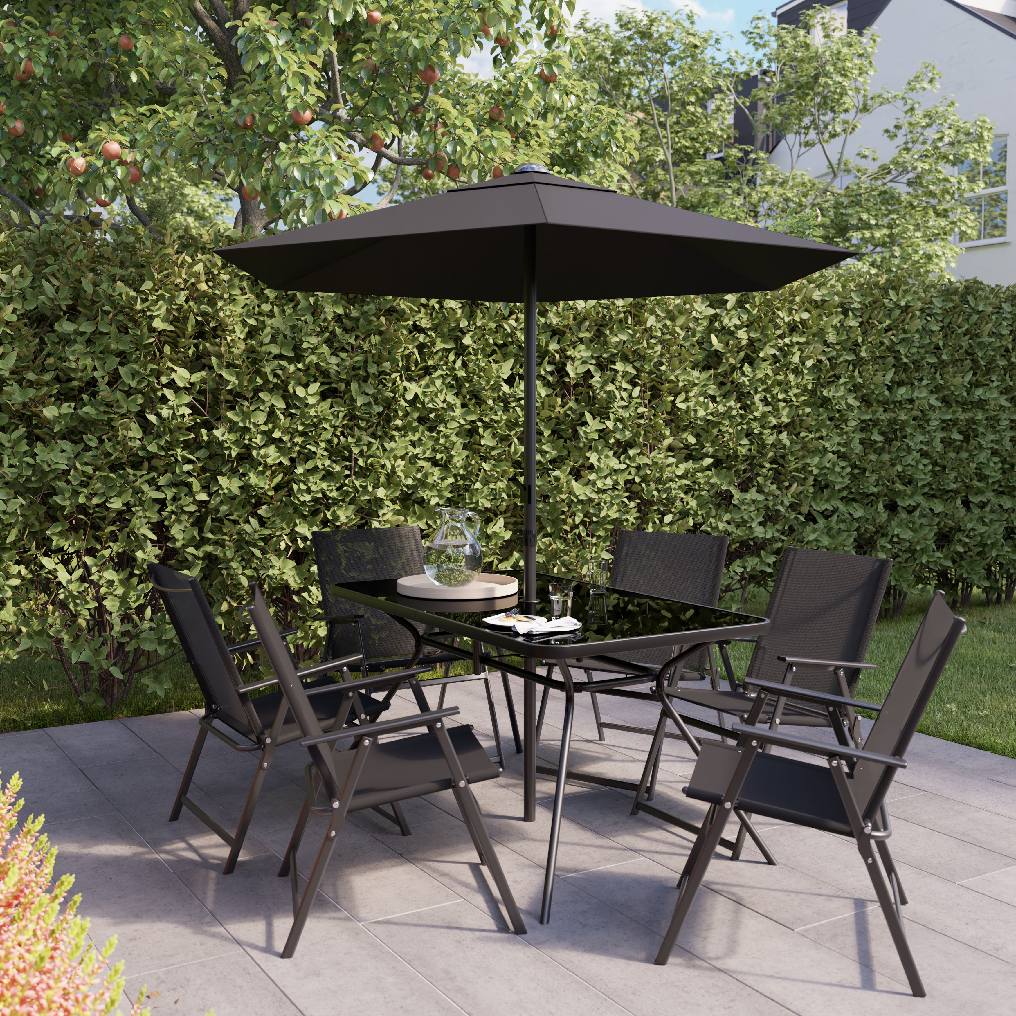 Bahama Matt Black 6 Seater Dining set