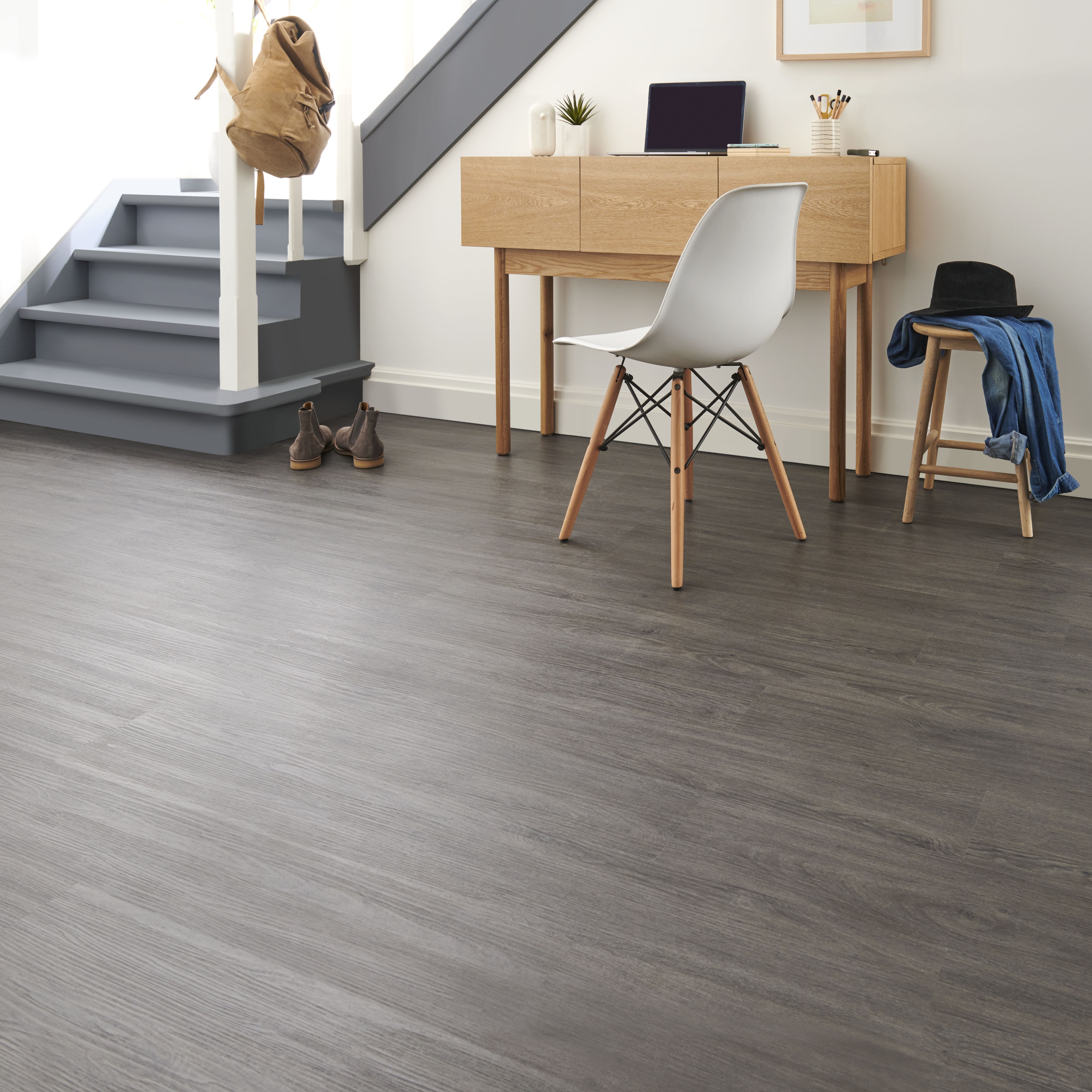 Baila Dark Grey Wood effect Planks Sample of 1 - 4