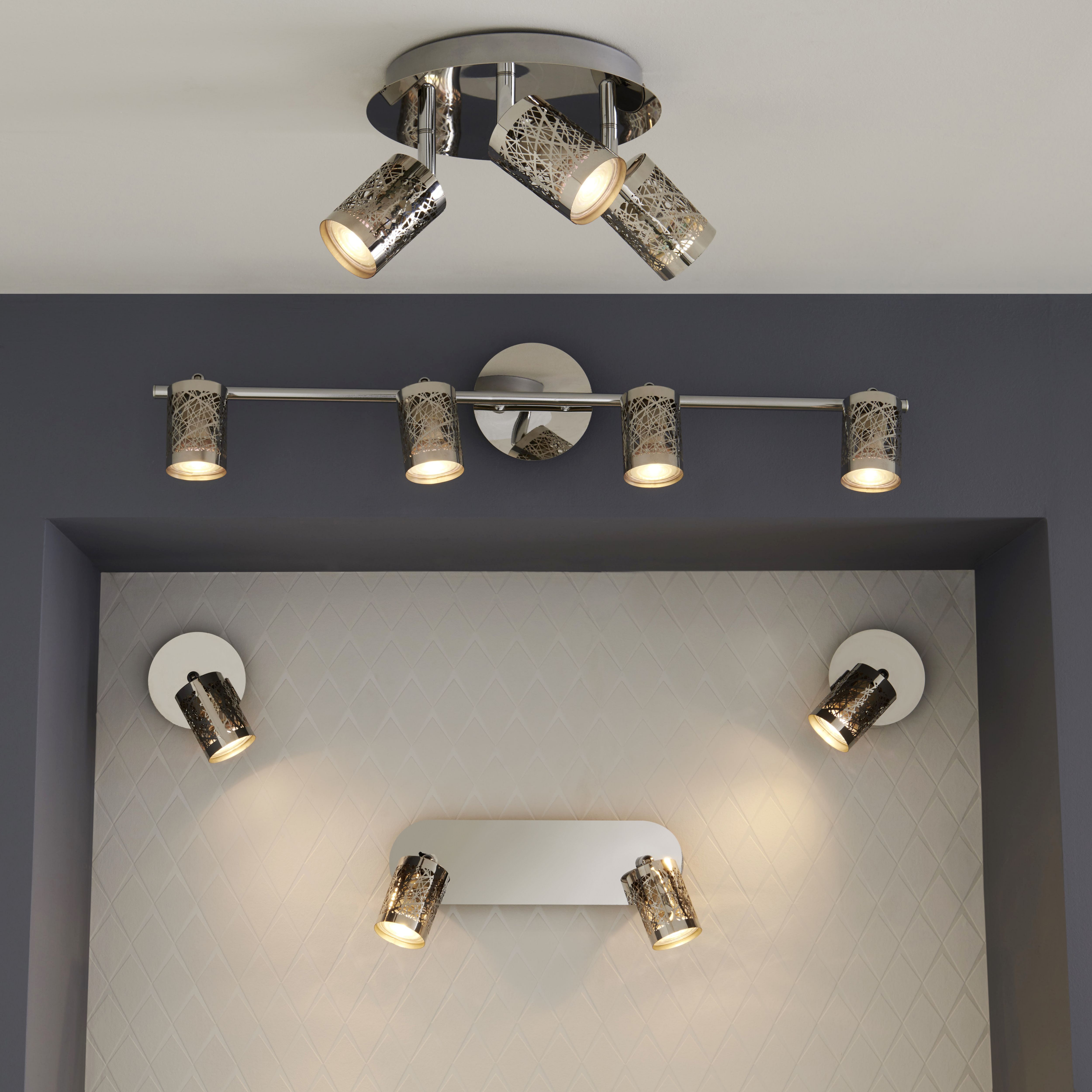 Barrow Gloss Silver Chrome effect Mains-powered 4 lamp Spotlight