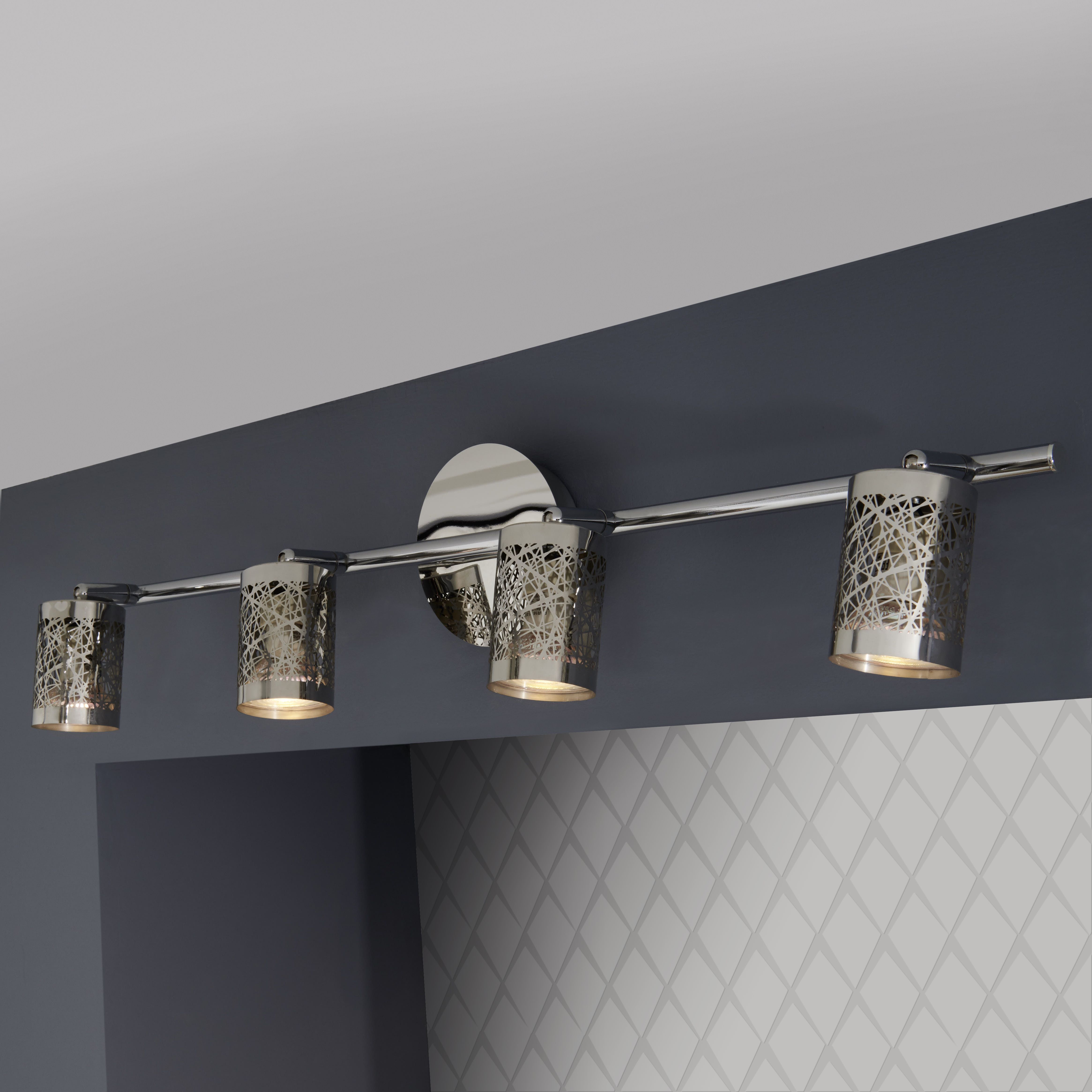 Barrow Gloss Silver Chrome effect Mains-powered 4 lamp Spotlight
