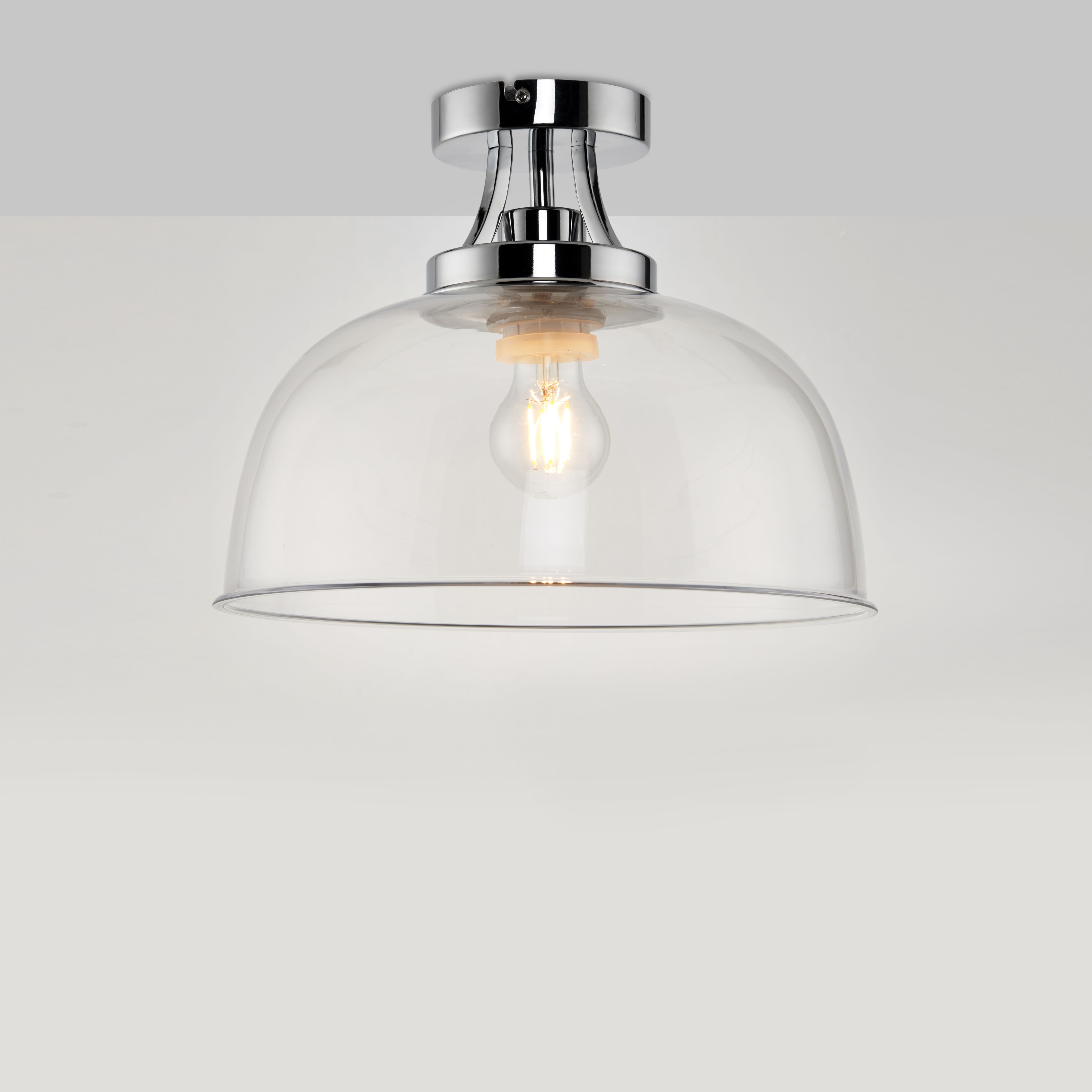 Bason Brushed Glass & steel Chrome effect Bathroom Ceiling light