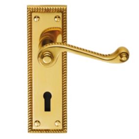 Basta Georgian Brushed & polished Brass effect Zinc alloy Rectangular Lever on backplate handle (L)90mm (D)55mm, Pair