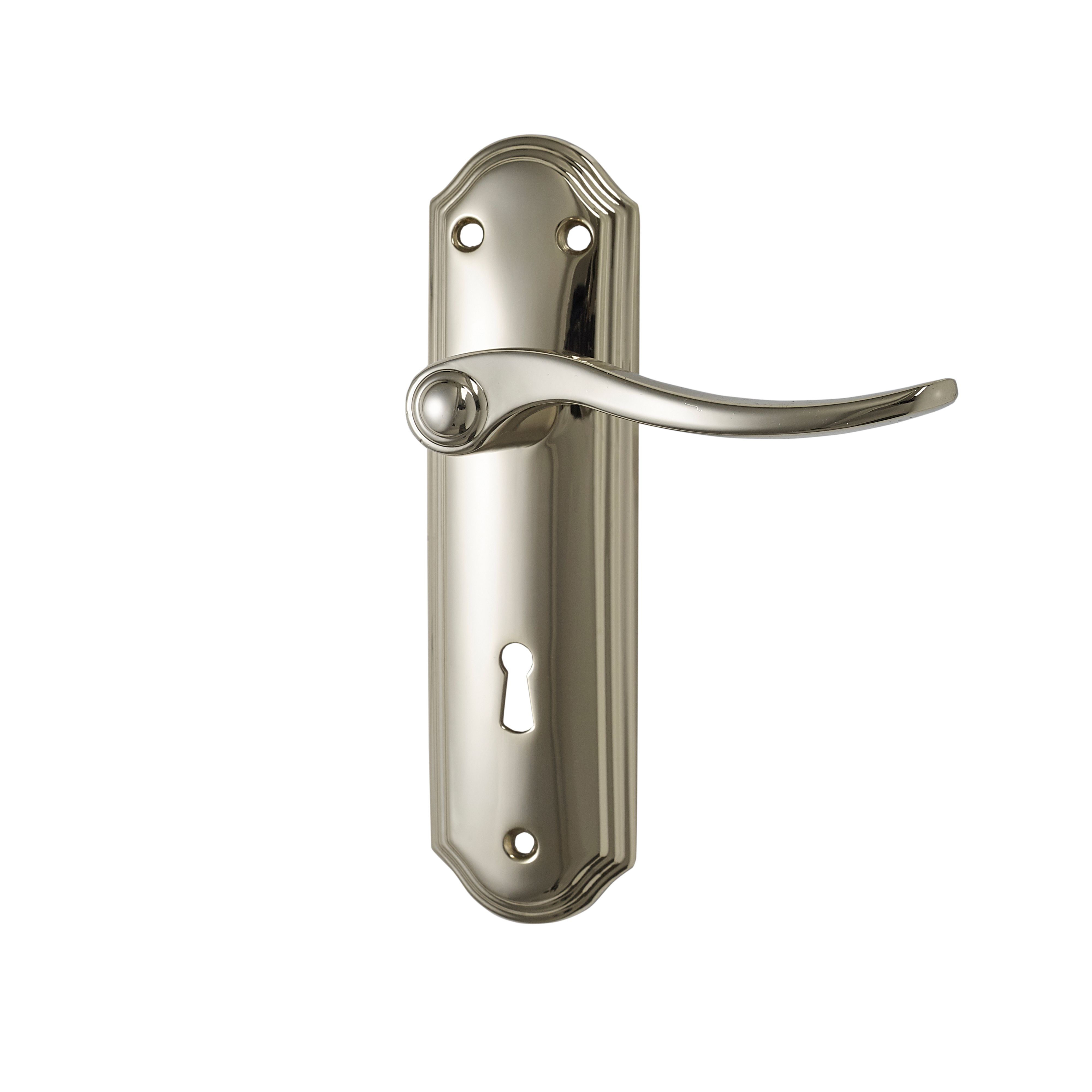 Basta Polished Brass effect Zinc alloy Curved Lever on backplate handle (L)110mm (D)10mm