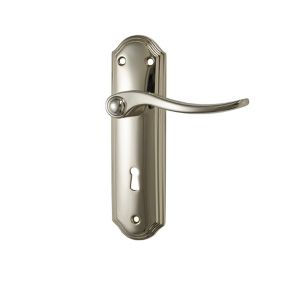 Basta Polished Brass effect Zinc alloy Curved Lock Lever on backplate handle (L)110mm (D)10mm, Pair