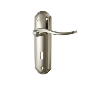 Basta Polished Brass effect Zinc alloy Curved Lock Lever on backplate handle (L)110mm, Pair