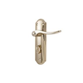 Basta Polished Brass effect Zinc alloy Curved Privacy Lever on backplate handle (L)110mm (D)10mm, Pair