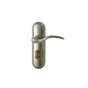 Basta Polished Brass effect Zinc alloy Curved Privacy Lever on backplate handle (L)120mm (D)10mm, Pair