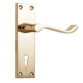 Basta Victorian Polished Brass effect Zinc alloy Rectangular Lever on backplate handle (L)95mm (D)55mm, Pair