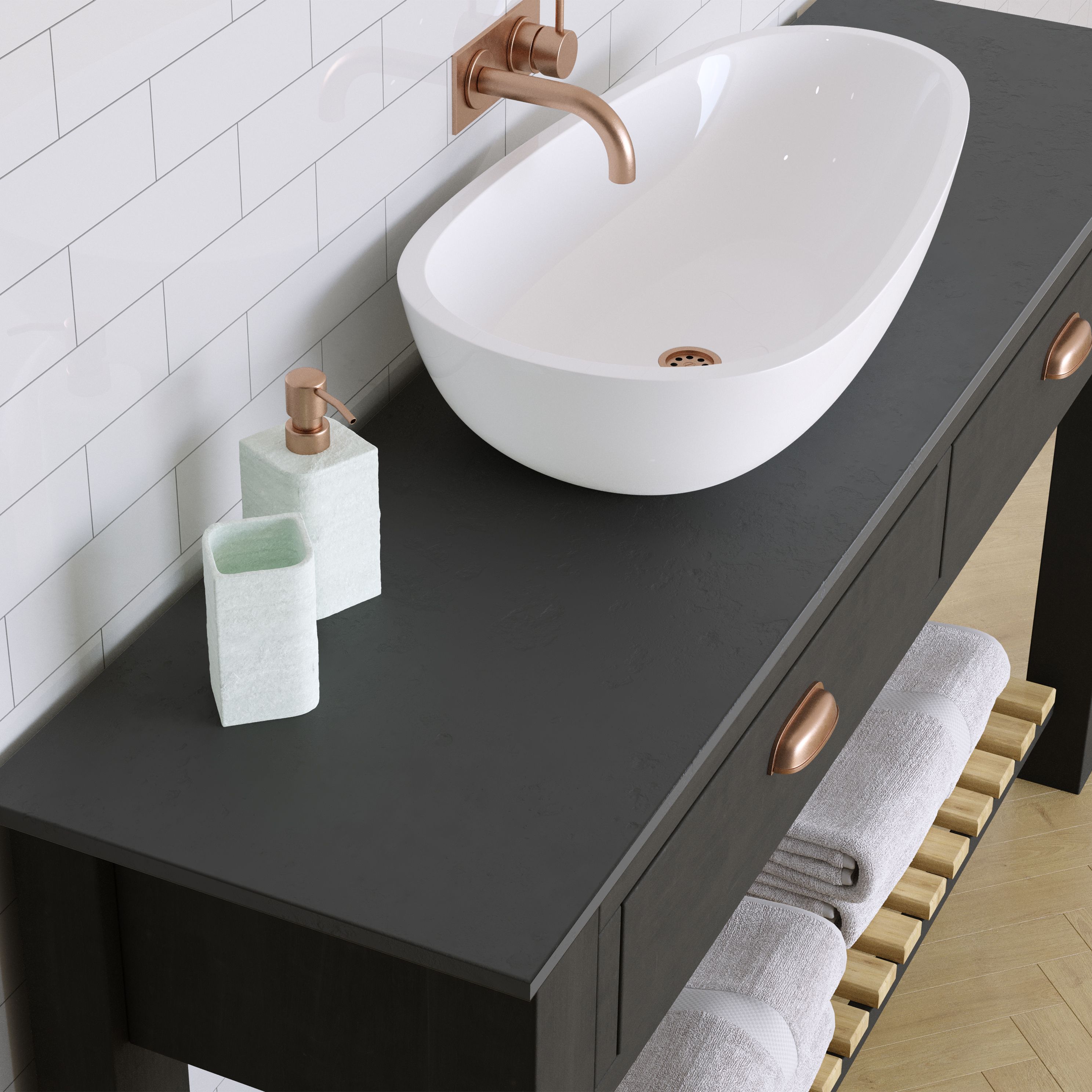 12mm Bathroom Matt Black Slate effect Solid core laminate Worktop