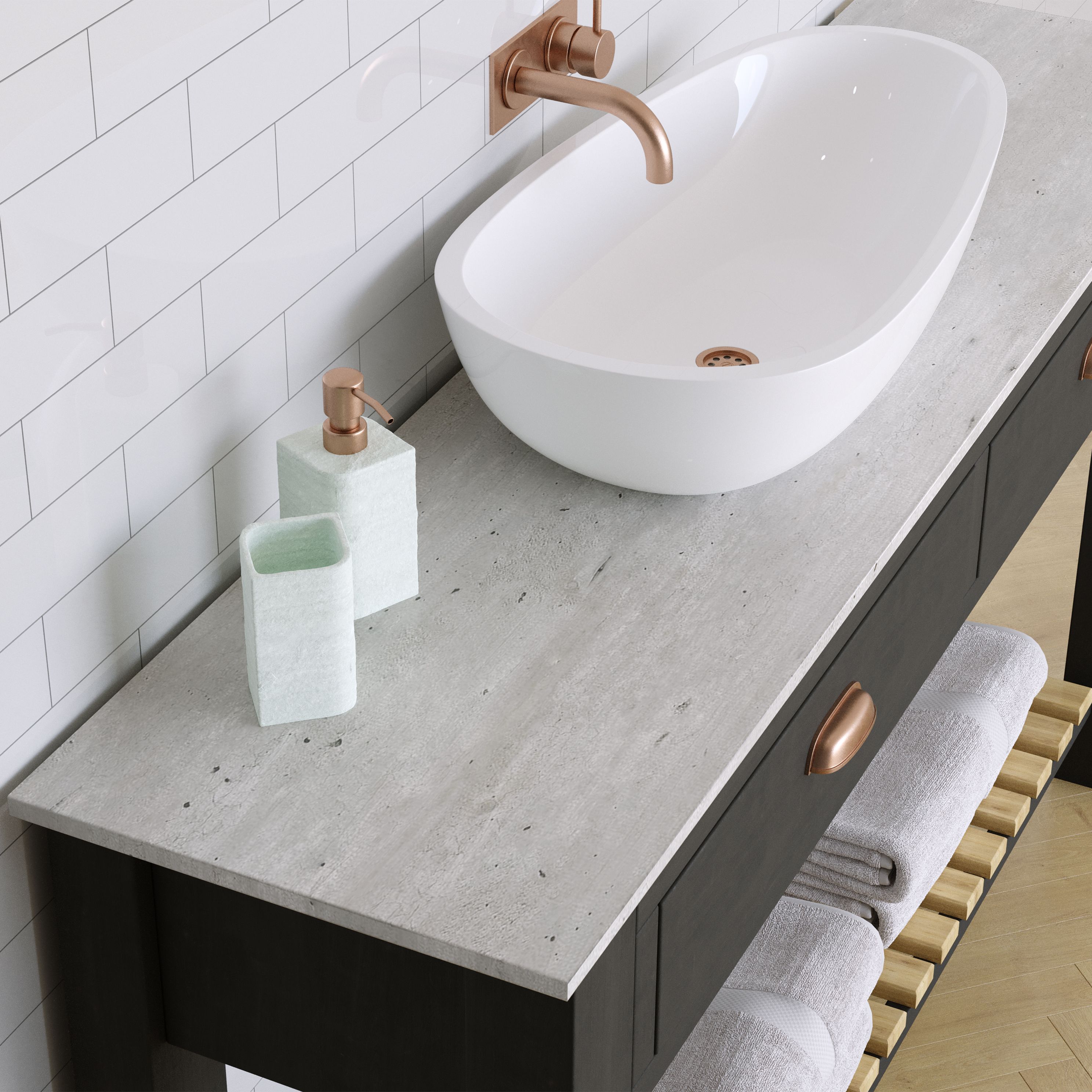 12mm Bathroom Matt Grey Slate effect Solid core laminate Worktop