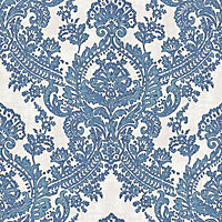 Batik Blue & white Glitter effect Embossed Wallpaper