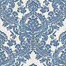 Batik Blue & white Glitter effect Embossed Wallpaper