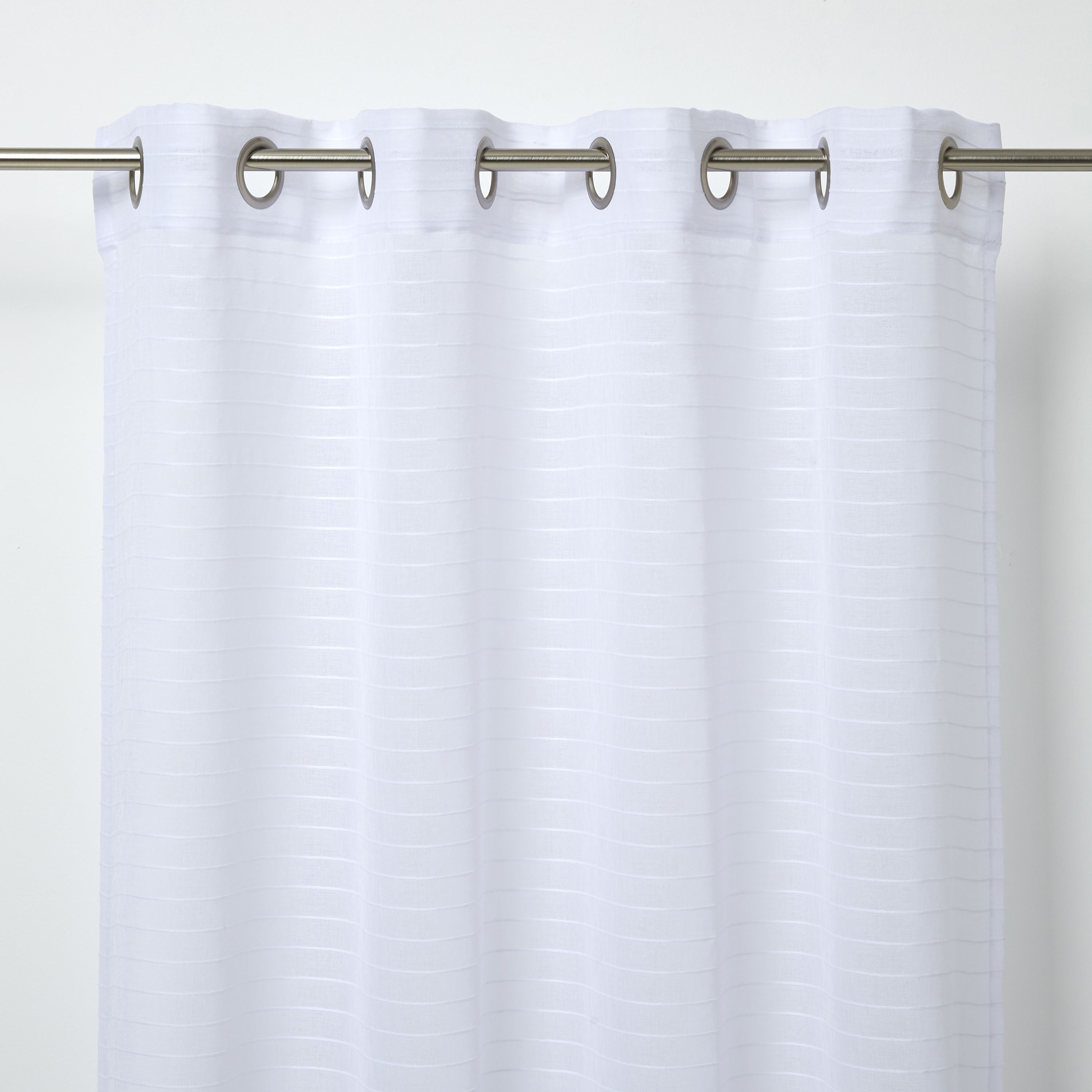 Batna White Horizontal stripe Daylight Eyelet Voile curtain (W)140cm (L)260cm, Single