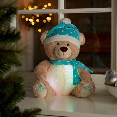 Battery-powered Bluetooth speaker bear with LED colour changing lights, includes Demo melody song - Winter Wonderland Bear