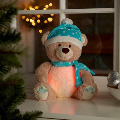 Battery-powered Bluetooth speaker bear with LED colour changing lights, includes Demo melody song - Winter Wonderland Bear
