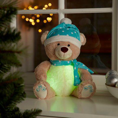 Battery-powered Bluetooth speaker bear with LED colour changing lights, includes Demo melody song - Winter Wonderland Bear
